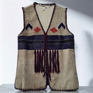 Collage vintage suede leather vest boho western style sleeveless jacket